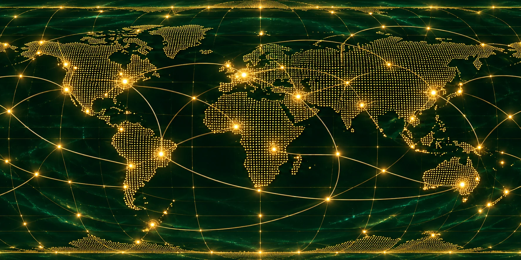 Glowing globe with gold connections between regions