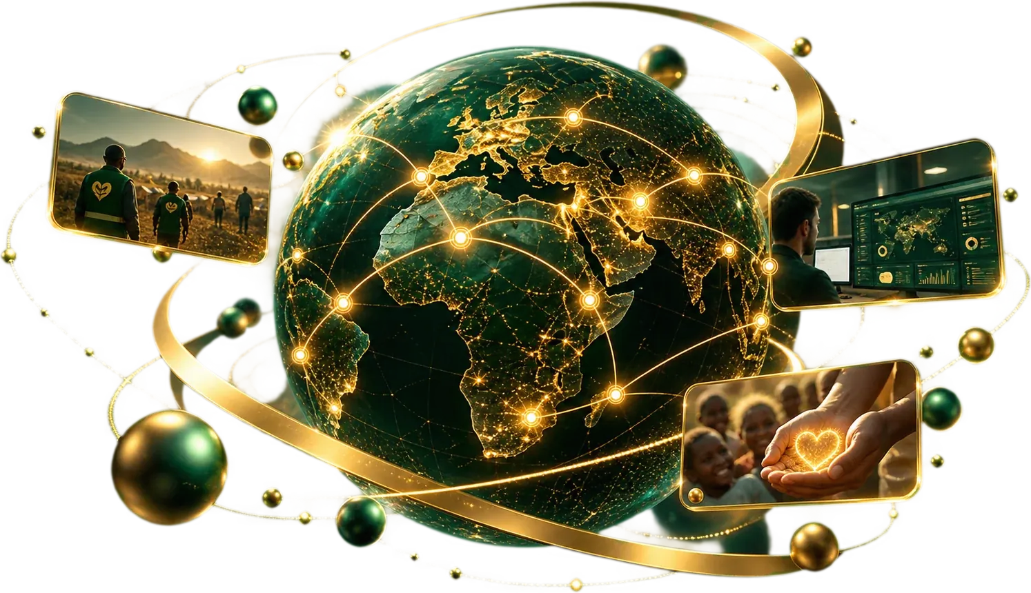 Glowing globe with gold connections between regions