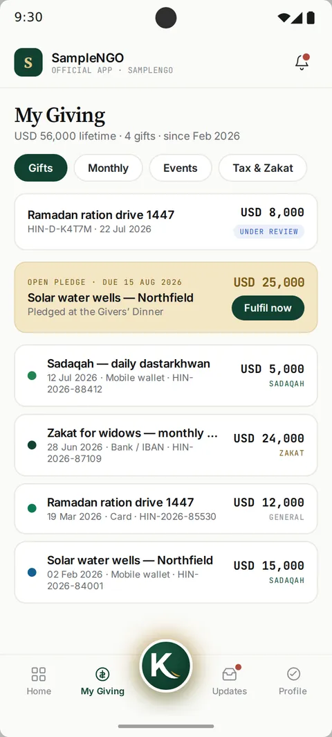 Every donation in one place (sample data)